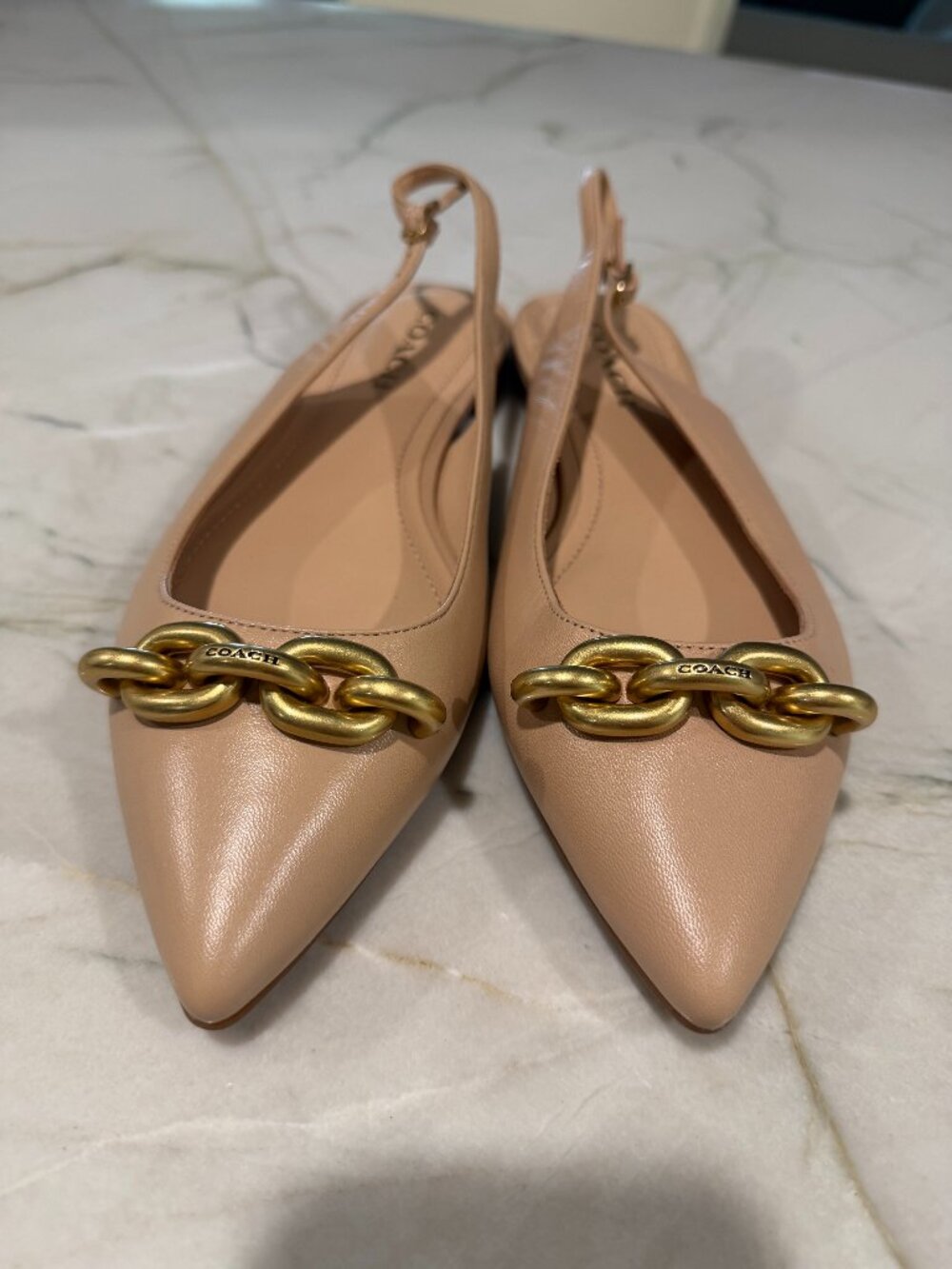 Coach Veronica Embellished Pointed Toe Slingback Flats